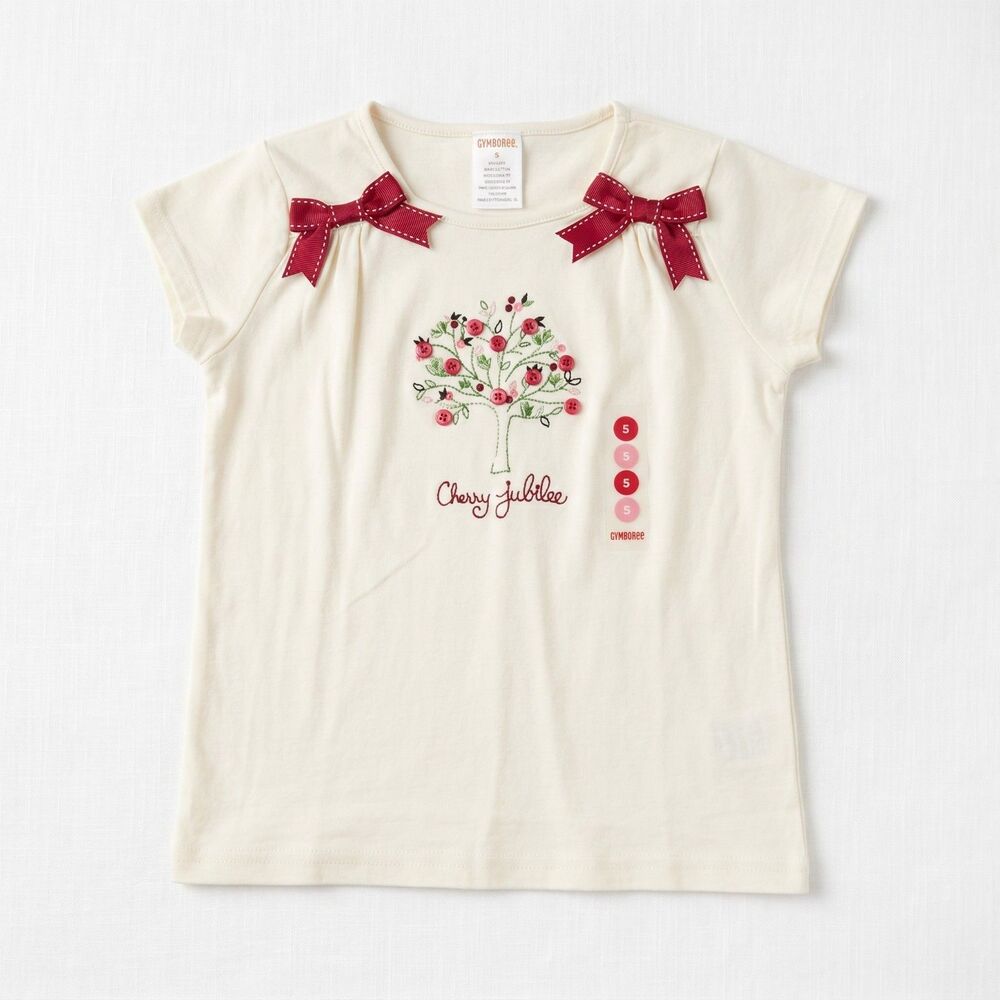 Vintage Gymboree Top Girls Size 5 White Cherry Pie Jubilee T Shirt Y2K NWT Bows